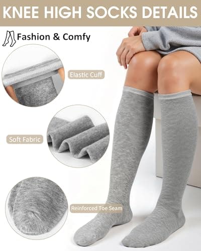 4 Pairs Ladies Knee High Socks Womens 4-7 Autumn Long Cotton Welly Gifts — view 2