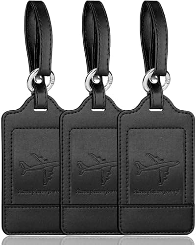 Teskyer 3 Luggage Tags for Suitcases, Travel Essentials, Black