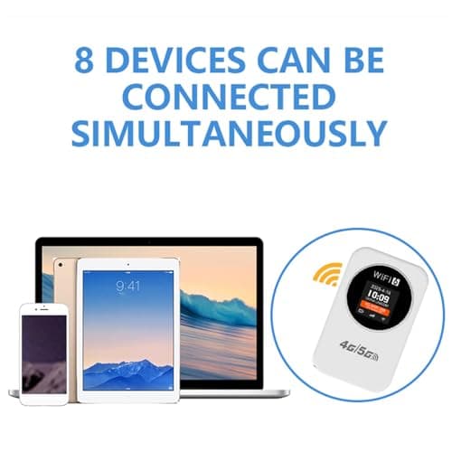 XUMIUZIY Portable 4G WiFi Router, Mobile Wireless Hotspot with 3000mAh Battery and LCD Display for Travel Camping Hotel Business Trip Supports SIM Card and 10 Devices (White) — view 4