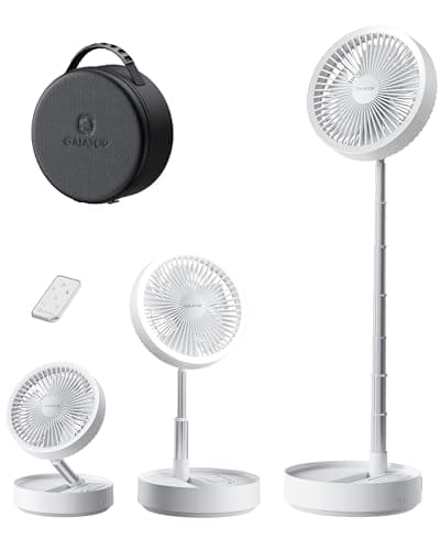 Gaiatop Portable Pedestal Fan, 16000mAh Battery, Max 74 Hours Runtime, Foldable Oscillating Pedestal Fan, Folding Desk Fan, LED Light, Case and Remote Control