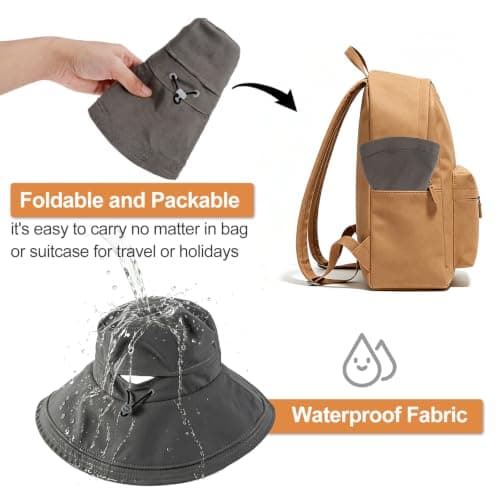 AYPOW Women Sun Hat UV Protection Wide Brim Bucket Hats, Quick-Drying Water-Resistant Fold Up Brim Summer Beach Cap, Foldable Adjustable Garden Caps for Outdoor Fishing Travel Hiking Dark Grey — view 6