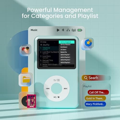 Mp3 Player with Bluetooth Y1 Portable Music Digital Players Supports Playlist Audiobook Video Nice Gadget for Kids Teal — view 2