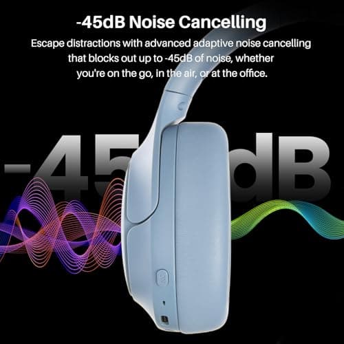 TOZO HT3 Bluetooth Headphones, Active Noise Cancelling with 5-Mic AI Chat, Wireless Over Ear Bluetooth, Hi-Res Audio, 90H Playtime, Transparency Mode, Dual Bluetooth Connection, 32 EQ Modes(Blue) — view 4