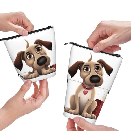 NBSKSDLK Standing Pencil Case, Cute Telescopic Pencil Pouch, dog Pencil Bag, Kawaii Stand up Pen Holder, Portable Aesthetic Makeup Bag for Christmas Holiday New Year Office Bag — view 5