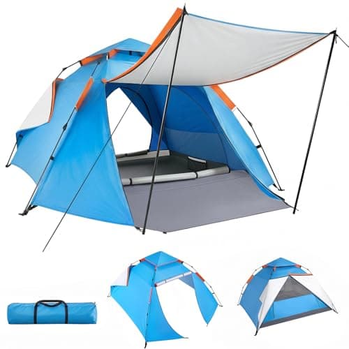 Warmiehomy Camping Tent with Porch, 2 Man Pop Up Tent, Blue