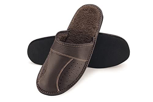 ESTRO Men's Leather Mules - Men's House Slippers (10 UK, Brown) — view 2
