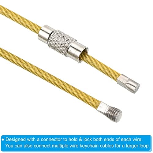 PATIKIL 6 Inch Length Wire Keychain Cable, 5 Pack Stainless Steel Key Ring Loop for Outdoor Hiking Sport, Yellow — view 5