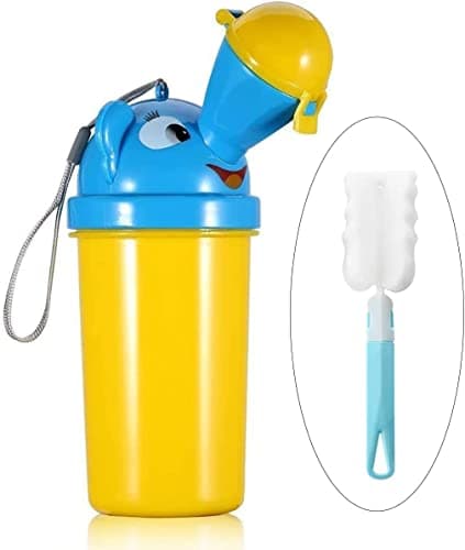 [500ML] Portable Baby Child Kids Travel Potty with Clean Brush,Hygienic Leak Proof Urinal Emergency Toilet for Camping,Car Travel,Outside,Park and Kid Toddler Potty Pee Training,Cute Duck Design,Boy