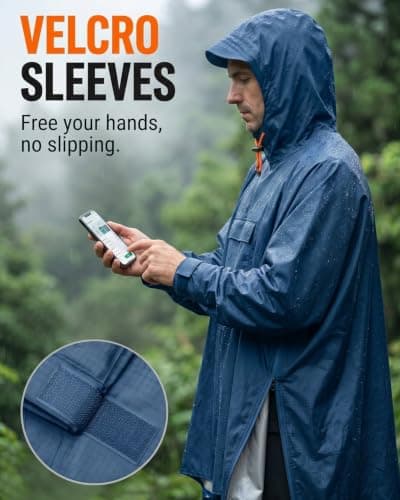 Poncho Waterproof Adult Plus Size New with Zipper Design Rain Poncho Waterproof Poncho Reusable Hooded For Hiking Camping Festivals Travel Lightweight Unisex Ponchos Festival Poncho Adult Blue — view 5