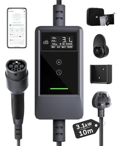 dé EV Charger 3 Pin Plug 10m with App, 3.12kW Electric Car Charger Type 2