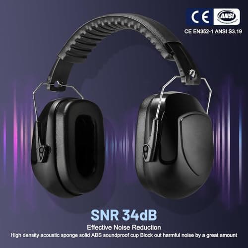 [2Packs] Ear Defenders Adults, SNR 34dB Adult Ear Defenders Noise Cancelling Headphones for Adults Hearing Protection Earmuffs, Sound Blocking Ear Muffs for Autism Shooting Construction Mowing — view 4