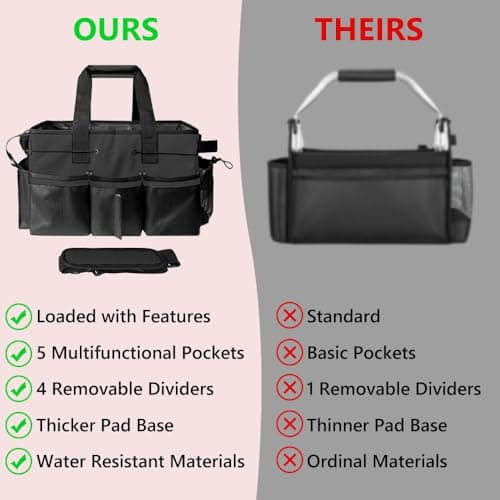 Jonuin Cleaning Caddy with Handle, Professional Cleaning Bag with Detachable Divide, Adjustable Shoulder Strap & Waist Belt, Large Cleaning Caddy for Cleaning Supplies, Home, Car, Garden, Craf (Black) — view 6