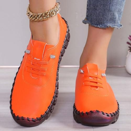 Womens Walking Shoes Womens Trainers Waterproof Non Slip Walking Shoes Lightweight Soft Wide fit Running Sneakers Casual Orthopedic Shoe Ladies Lace up Sneaker for Tennis Gym Tennis Orange 5 — view 6