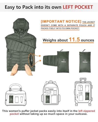 Outdoor Ventures Women's Winter Lightweight Puffer Jacket with Hood, Warm, Short, Packable, Quilted, Transitional, Padded Jacket for Ladies, Lined for Hiking, Travel Army Green 2XL — view 2