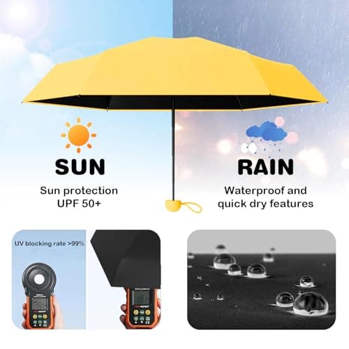 MPXEAVG Travel Umbrella, Handbag Umbrella, Mini Umbrellas with Case, for Women Handbag Size, Windproof Strong for Men Women (Yellow) — view 4