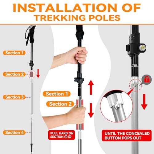 Folding Walking Sticks for Men and Women,2-Pack Adjustable Poles for Hiking — view 2