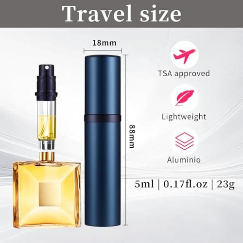 szyanlai Portable Perfume Atomiser Refillable - 5ml Empty Travel Perfume Bottle, Nano Mist, Leaking Proof, Bottom Pump without Funnel, Luxurious Mini women and men (Blue) — view 2