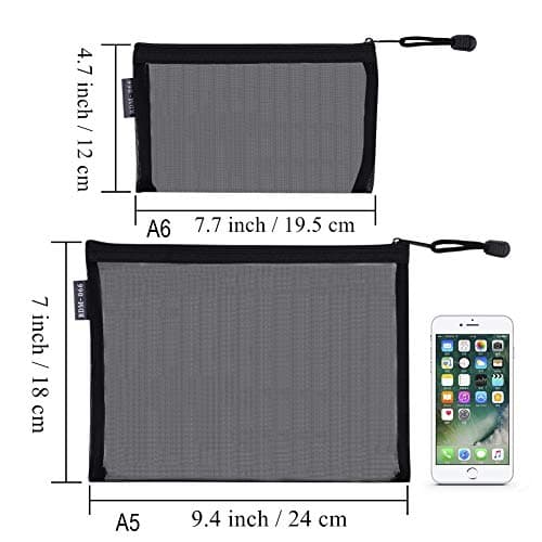 Nylon Mesh Cosmetic Zipper Bags, 6PCS Black Makeup Pouches Pen Pencil Organizer Case for Travel Purse Diaper Bag (A5 x 3pcs, A6 x 3pcs) — view 4