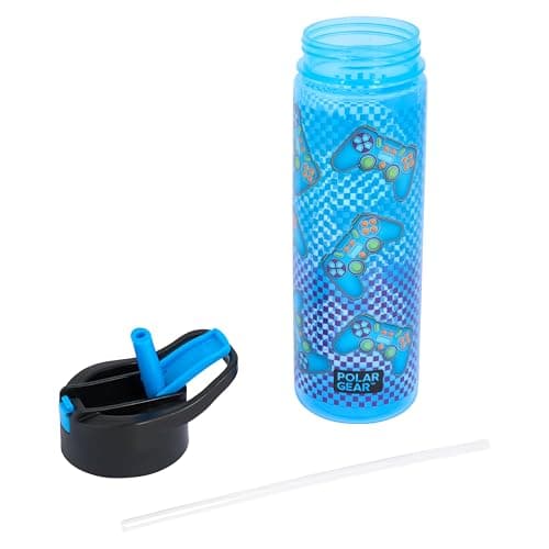Polar Gear™ Gamer Water Bottle, Blue, 600ml, BPA Free, Flip-Up Straw with Carry Handle, Spill Proof, Gaming Controller Design — view 4