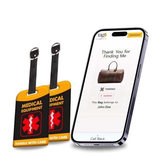 [Pack 2] tag8 Medical Equipment Smart Luggage Tag ID |Bag Tag for Respiratory Devices, CPAP, Surgical Equipment, Medical Device | Airline Compliant | SITA World Tracer Code Enabled | Gift idea