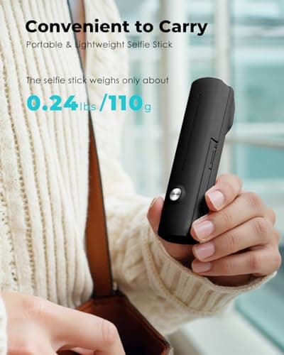 Viozon Selfie Stick, Compatible with 4-7" Phone, Phone Holder, Wireless Remote Control Button, Ergonomic Handle, Extendable up to 67cm, 3x4.8x12cm Mini Size, 110g Lightweight, Travel, Filming, Black — view 6