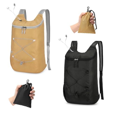 Sahunfri 2 Pcs Ultra Lightweight Backpack with Headphone Jack, Foldable Backpack Water Resistant Travel Rucksack, Multi-Functional Backpacks for Men Women