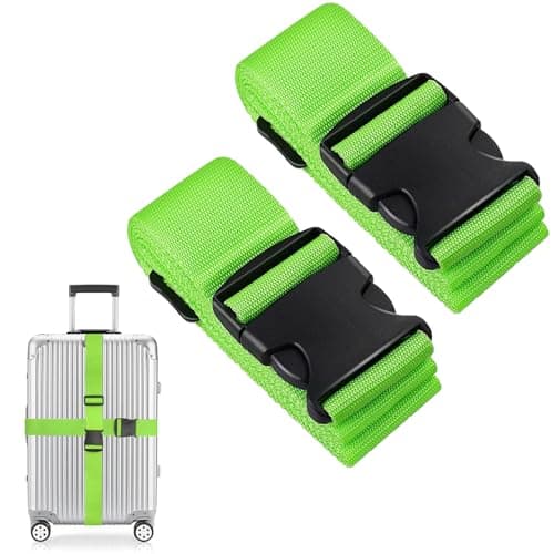 Luggage Straps for Suitcase Heavy Adjustable Suitcase Straps with Quick Release Buckle Suitcase Identifier Bands for Travel Case Non-Slip Travel Belt Travel Accessories (Green, 2pcs)