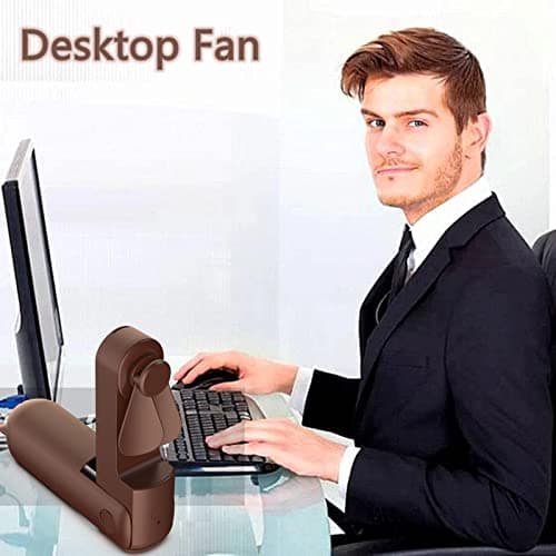 DSLIHA Handheld Mini Fan - USB Rechargeable Portable With 3 Speeds, Folding Personal Desk Design for Women Kids, Home Office Indoor Outdoor Travel (Brown) — view 3