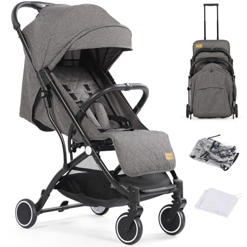 Hello-5ive Lightweight Travel Stroller Compact Baby Pushchair with Adjustable Seat, Mosquito Net, Rain Cover, One-Hand Folding Buggy with 5-Point Harness for Toddlers from Birth to 15kg (Dark Grey)