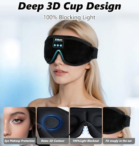 KARFUN Eye Mask with Bluetooth Headphones, 100% Blackout 3D Sleep Headphone — view 6