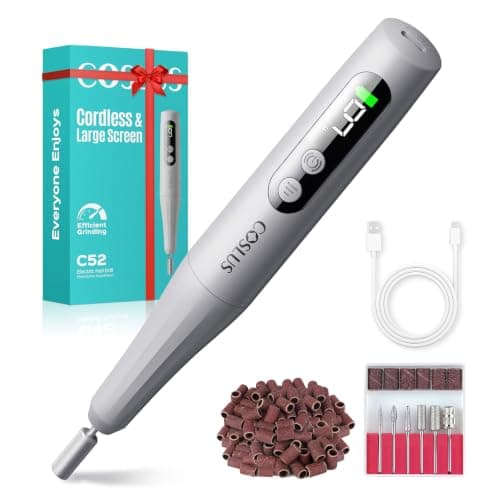 COSLUS C52 Cordless Electric Nail Drill File: Professional Nail Drill Kit with LED Screen for Acrylic Gel Nails, Portable for Home DIY & Salon Use, Manicure Pedicure for Beginners, Women, Dark Gray
