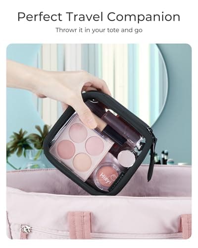 BAGSMART Clear Makeup Bag, Small Wash Bag, 180° Wide Opening Travel Size Toiletry Bag for Women, Cosmetics Organiser, Water Resistant Travel Accessories, TSA Approved, Black — view 5
