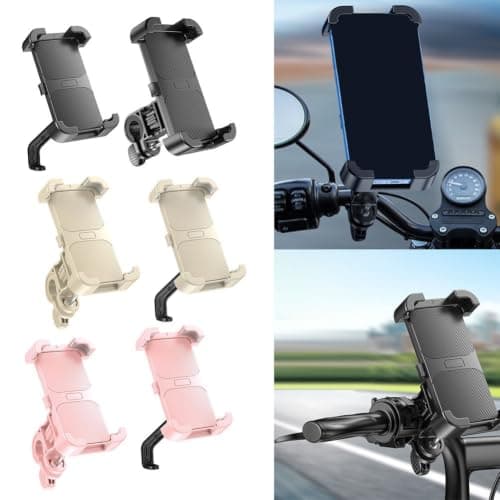 Heavy Duty Motorbike Phone Holder Mount 360 Degree Adjustable Strong Clamp for Delivery Riders Electric Scooter Black(pink Handlebar) — view 3