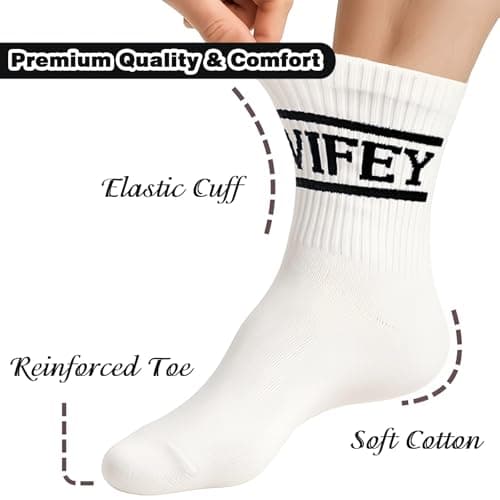 NICECONE Wifey Socks for Women with Black Text and Stripes - Soft Cotton Bride Wedding Socks, Bachelorette Party Favors, Honeymoon Essentials Gift for Wife — view 4