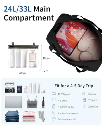 ECOHUB for Ryanair Cabin Bags 40x30x20, Expandable Underseat Hand Luggage Bag, Foldable Carry On Bag with Removable Wet Pocket, Water-Resistant Overnight Hospital Weekend Bag for Women (Black) — view 4