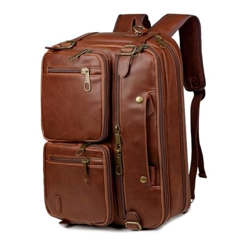 Faux Leather Backpack Briefcase Hybrid 17 Inch Laptop Bag Men's Shoulder Bag Carry On Backpack Shoulder Bag Multi-Purpose Shoulder Bags Work Bag for Men HB-22, brown, M, Retro