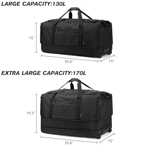 Laripwit Foldable Duffle Bag with Wheels 130-170L Expandable Giant Rolling Duffel Bag 36'' Extra Large Wheeled Holdall for Travel Heavy Duty Collapsible Soft Hand Luggage for Camping Storage, Black — view 4