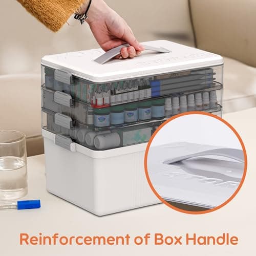 Citylife 4-Layer Medicine Storage Box, Medication Storage Box with Handle, Household Medical Organiser Portable Emergency First Aid Container for Home Cabinet Office Travel Car School — view 5