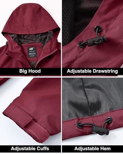 Tyhengta Women Waterproof Jackets Lightweight Windproof Packable Rain Jacket Raincoat Outdoor Softshell Jacket with Zip Pockets Jujube Red,S — view 6