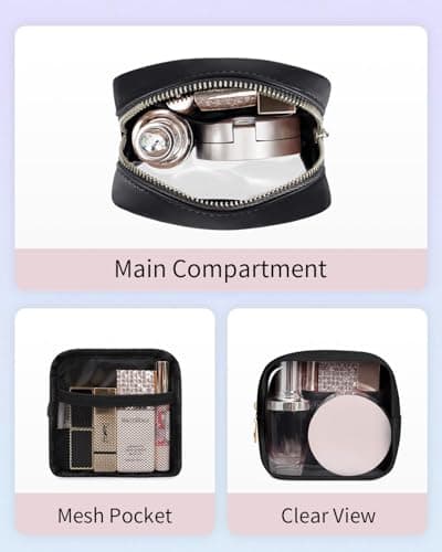 Clear Makeup Bag for Handbag, Mini Make Up Bag for Purse, Small Makeup Pouch for Women, Small Cosmetic Bag with Slip-in Pockets Eco Vegan Leather, Black (Patent Pending) — view 2
