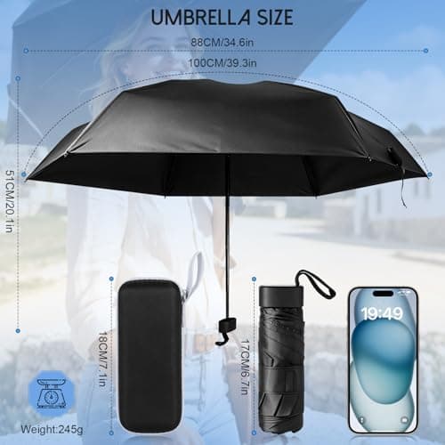 JZWIN Portable Mini Umbrella,6 Ribs Mini UV Folding Sun Umbrella,Windproof Rain Protection With Capsule Case,Pocket Portability Mini Emergency Rain Gear for Adult Women Men Travel Office Car — view 3