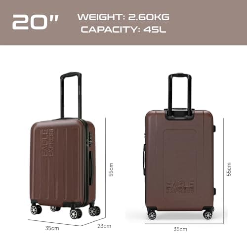EAGLE EXPRESS Venture 20" Cabin Suitcase – Airline Compatible Carry-On, Lightweight ABS Hard Shell, Silent 360° Spinner Wheels, Anti-Theft Zipper, Cover & Name Tag, (Coffee) — view 2