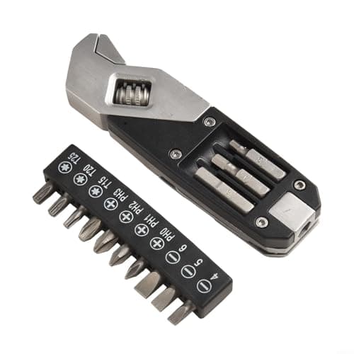 TONIXY Adjustable Foldable Stainless Steel Wrench with for TORX and Cross Screwdriver Bits, Compact Multi-Tool for Outdoor Camping, Travel and Everyday Use, Black Silver — view 2