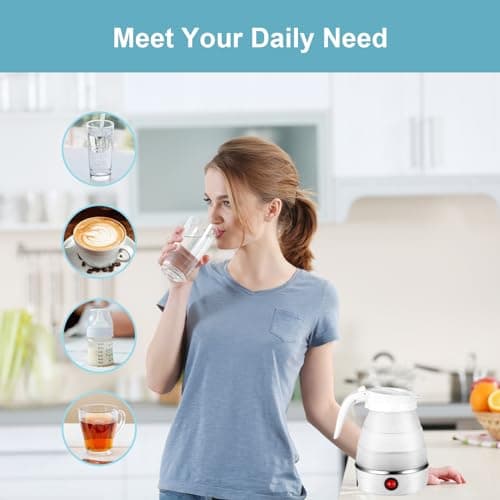 OXNSHEJW Foldable Electric Kettle, Mini Travel Kettle, 600ML Silicone Collapsible Kettle, Electric Tea Coffee Maker Portable Travel Kettles with Separable Power Cord for Outdoor Hiking Camping (White) — view 5