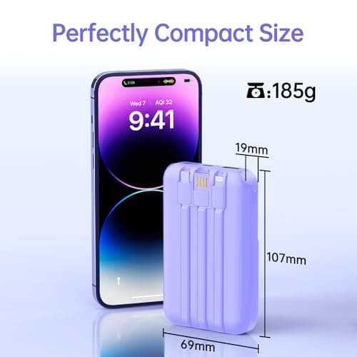 Power Bank With Built in Cables 10000mAh, 22.5W Fast Charge Portable Charger, USB C Battery Pack with 4 Outputs & 3 Inputs Compatible with iPhone 16 15 14 13 iPads Tablets and More — view 5