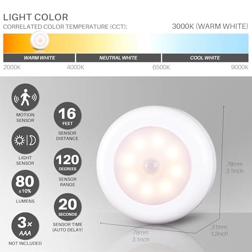 STAR-SPANGLED 3.1” LED Motion Sensor Lights Indoor AA Battery, 3 Pack Warm — view 5