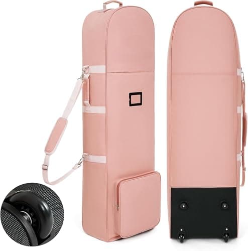 Golf Travel Bags with Wheels, 1200D Heavy Duty Oxford Wear-Resistant with Extra Storage Bag, Lightweight & Portable Golf Club Travel Cover for Airlines Easy Storage,Pink:Shoulder