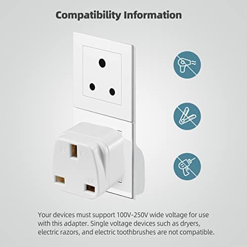 LUKELI 4 Pack UK to India Plug Adapter India Travel Adapter (White 4 Pack) — view 6