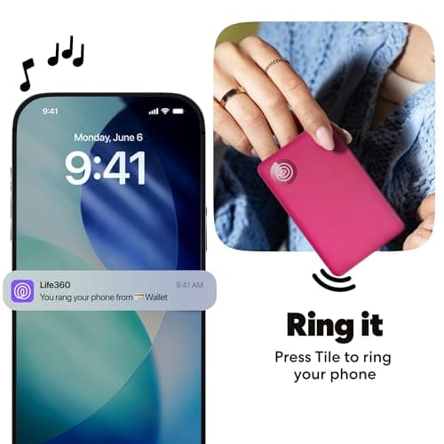 Life360 Tile Slim - Wallet Finder, Bluetooth Tracker and Item Locator for Luggage Tags, Passports and More. Both iOS and Android Compatible. Phone Finder. 1-Pack (Pink Punch) — view 5