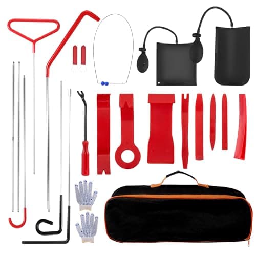 Car Tool Kit 23 Pcs, Professional Car Breakdown Emergency Kit with Long Reach Grabber,, Air Wedge Pump, J-Hook, Non-Marring Wedge, Gloves, Portable Bag, Essential Car Lockout Kit for Emergency Repairs